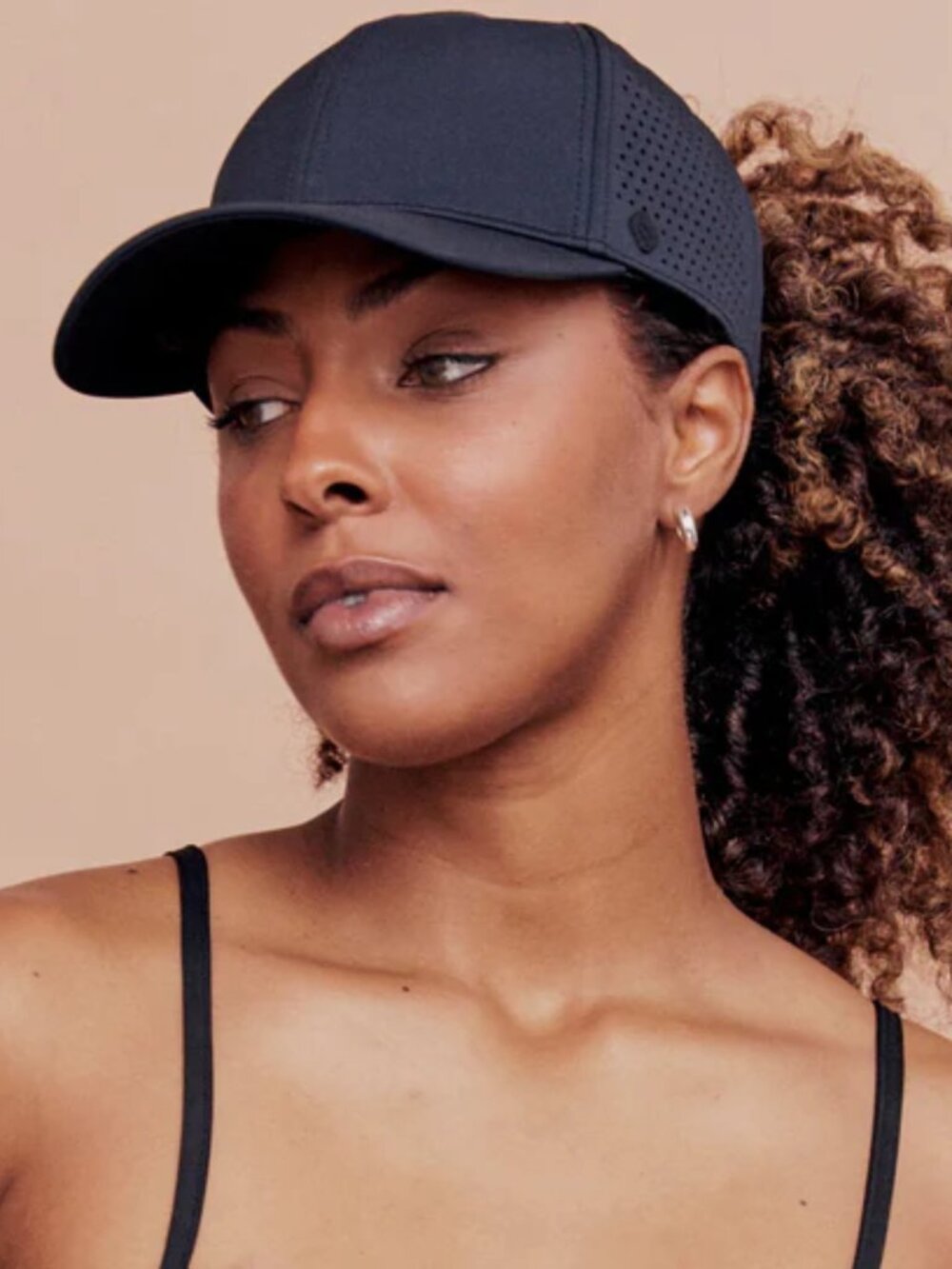 Tress Perforated Satin-Lined Hat- Black